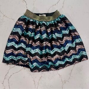 🎄 Peek Girls Sequin Skirt 6/7 – Chevron Holiday Party Skirt, Festive Multicolor